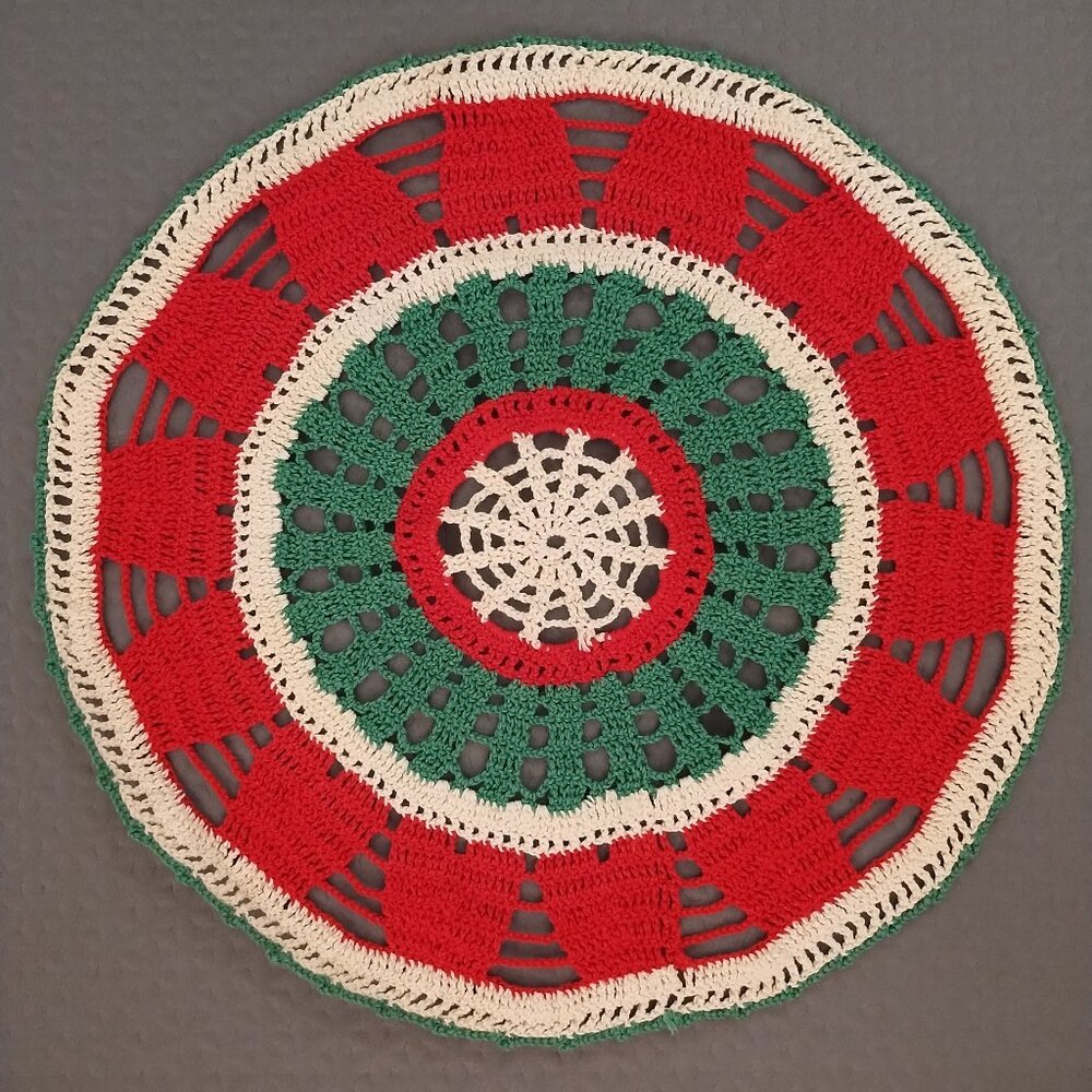 Vintage Handmade Christmas Crocheted Doily Table Topper Boho Shabby Chic